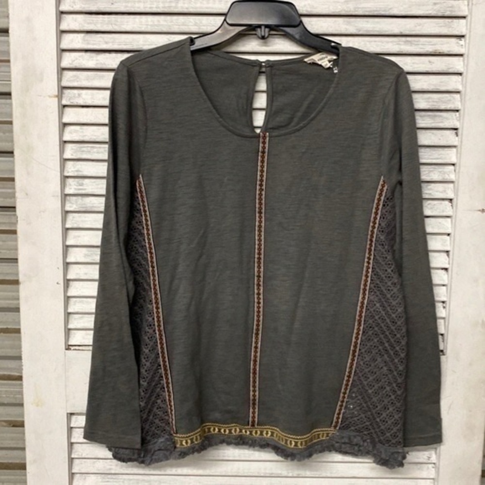 Entro Charcoal Long Sleeve Top with Gold Accents